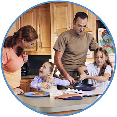 military family in the kitchen, baby